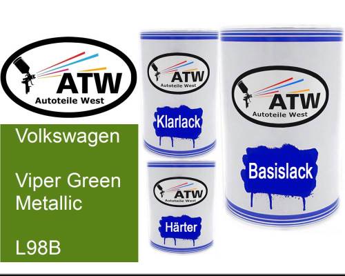 Volkswagen, Viper Green Metallic, L98B: 500ml Lackdose + 500ml Klarlack + 250ml Härter - Set, von ATW Autoteile West.